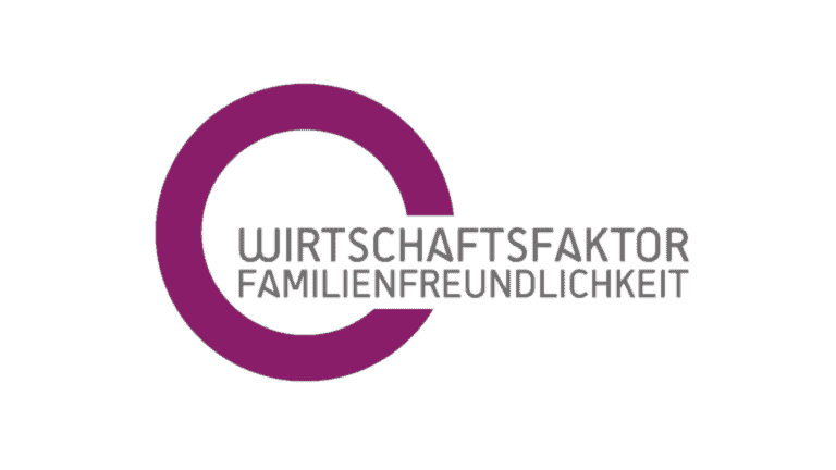 Logo von Wirtschaftsfaktor Familinefreundlichkeit. Bromberfarbener Kreis mit Schrift.