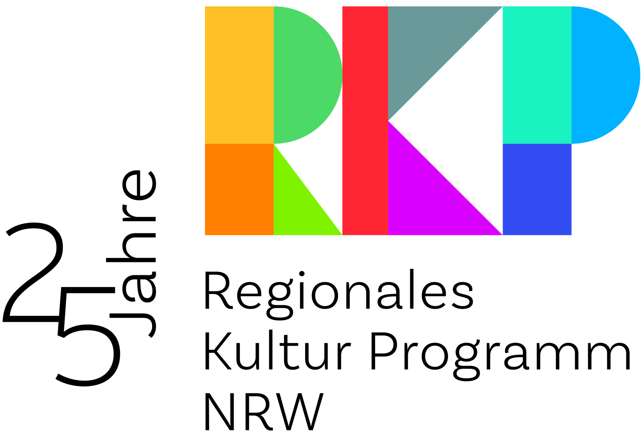 25 Jahre. Bunte Buchstaben RKP stehen für Regionales Kultur Programm NRW.