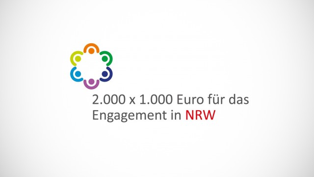 Buntes Logo als Kreis. Schriftzug 2.000 x 1.000 Euro für das Engagement in NRW