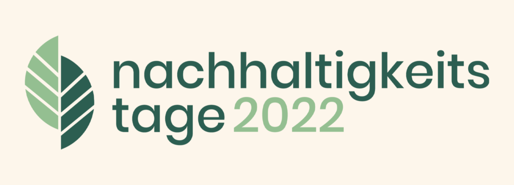 Cremefarbener Hintergrund. Davor das Logo und der Schriftzug der Nachhaltigkeitstage 2022.