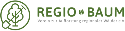 Grün-weißes Logo der Regio Baum. Ein Kreis mit einem Baum und einer Schaufel.