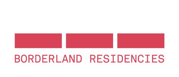 Logo, drei rote schmale Rechtecke, darunter Schriftzug rot auf weiß Borderland Residencies